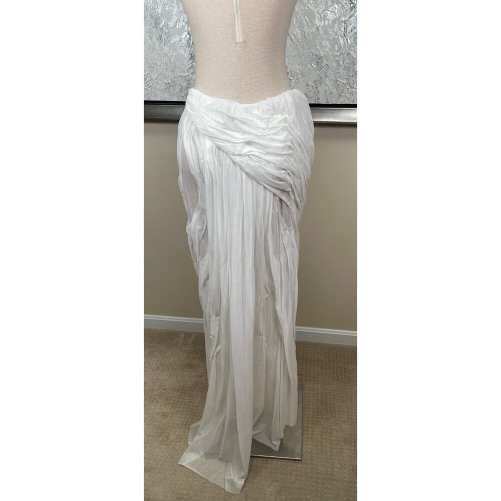DI PETSA Long Sheer Wet Look High low Draped White Iridescent Maxi Skirt Sz L - Picture 7 of 8